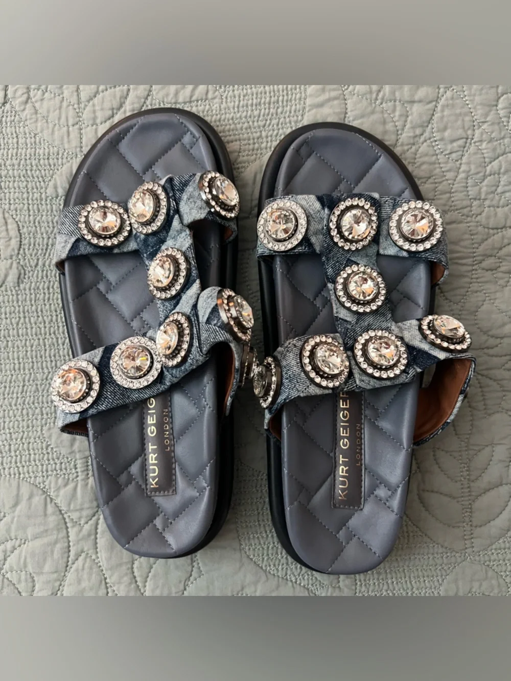 Kurt Geiger Blue Jeweled Slide Sandals - Picture 1 of 2